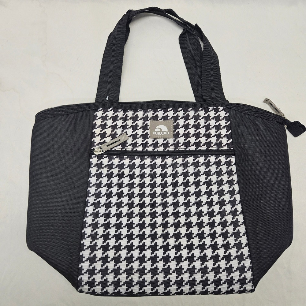 Igloo Lunch Tote Bag Womens OS Black White Houndstooth Insulated Zippered Cooler